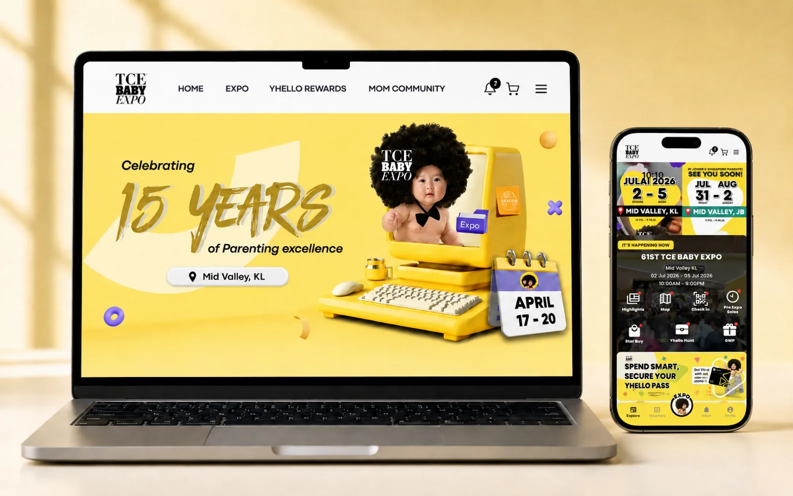 TCE Baby Expo consumer website hero celebrating 15 years of the expo at Mid Valley, KL